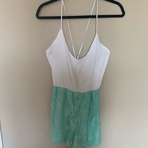 Romper white top, lace bottom